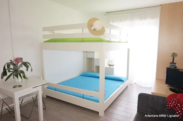 Monolocale con letto a soppalco e divano